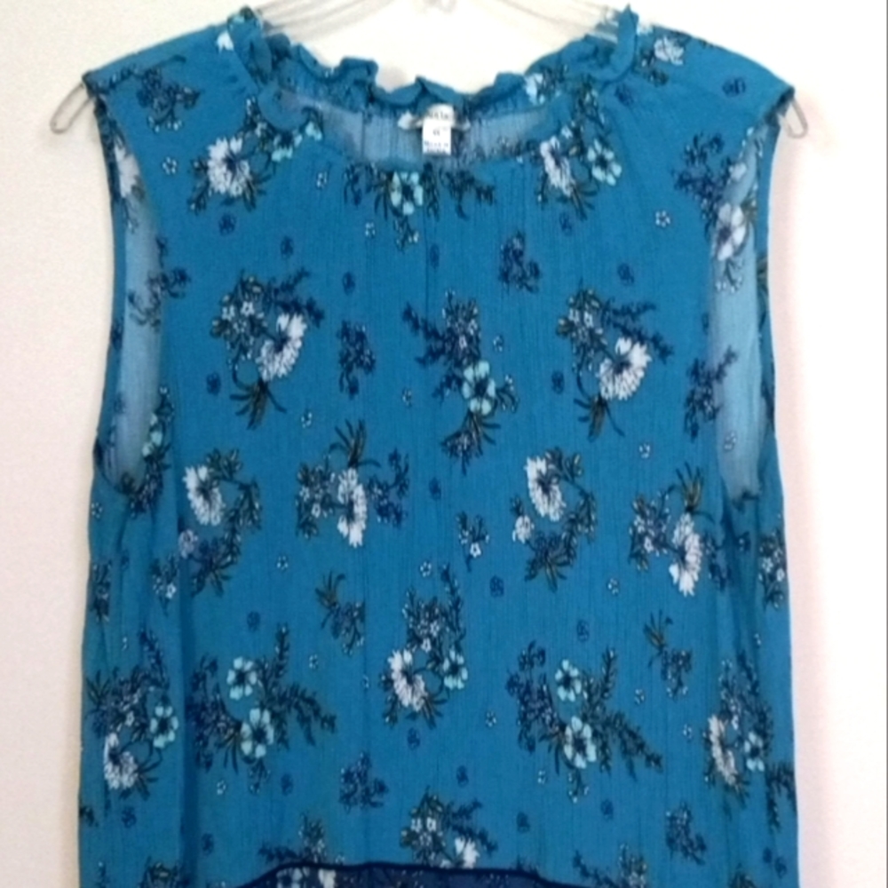John Paul Richard XL boho sleeveless crinkle fabric teal flora…